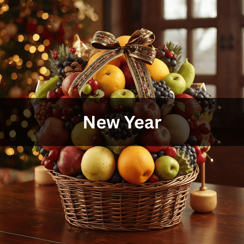 Festive Gourmet Fruit Gift Basket New Year